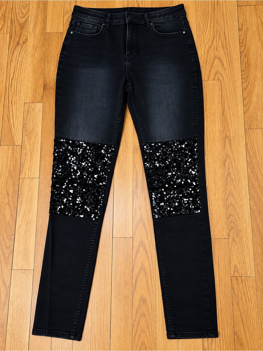 DIVIDED Black Sequin Knee Patch Women's Jeans SZ 12